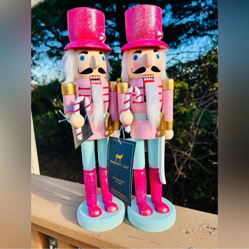 NEW DABNEY LEE PINK CHRISTMAS NUTCRACKER WITH CANDY CANE  14.5” PAIR SET OF 2